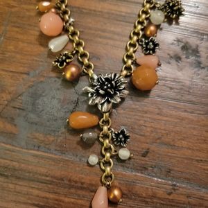 Fossil Floral & Beaded Charm Necklace